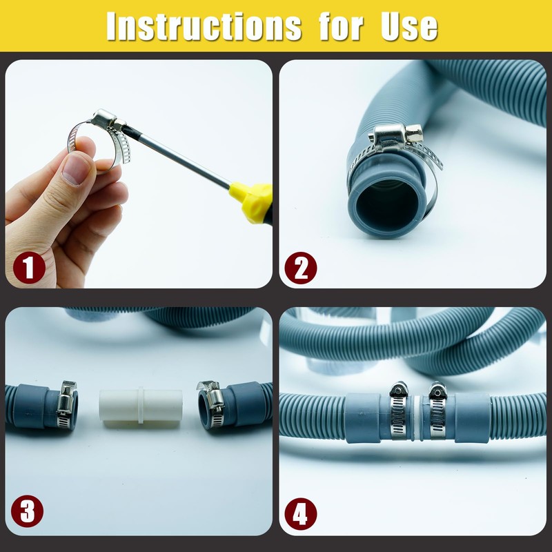 2m Universal Drain Hose Extension Kit with Connector and Clamps,