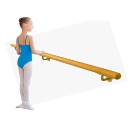Ballet Barre Single Bar 8 FT Long 2.0” Diameter Gold, Kids and Adults | Open Bracket Wall Mounted Fixed Height Wooden Ballet Barre | Home/Studio Ballet Bar, Dance Bar, Stretch Bar, Dancing/Stretching