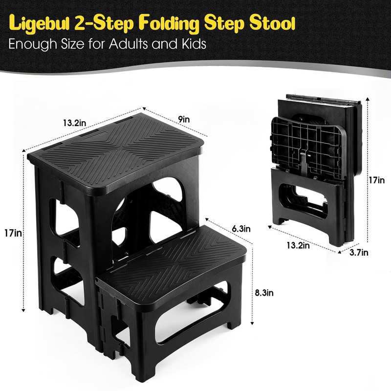 Ligebul 2-Step Stool Foldable, Plastic Steps Stool Folding Step Ladder