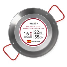 Machika Carbon Steel Pan, Premium Paella Pan for Perfect Socarrat, Versatile Carbon Steel Skillet for Indoor/Outdoor Cooking, Convex Bottom Design, 22 inches/16 Servings