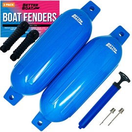 Better Boat Boat Fenders for Docking 2 Pack, 23" x 6.5" Inflatable Blue Boat Bumpers with Pump and Lines, Dock Bumpers for Pontoon Boats