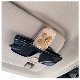 POKSRI Sunglasses Holder, Glasses Clip for Car Visor, Magnetic Leather Eyeglasses Holder,Car Accessories for Women,Beige 1PC