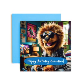 Huxters Birthday Cards for Grandson Teenage Boy – Birthday Boy Gaming Lion Happy Birhday Card for him and her Grandson Son Nephew Funny Card 14.8cm (Grandson)