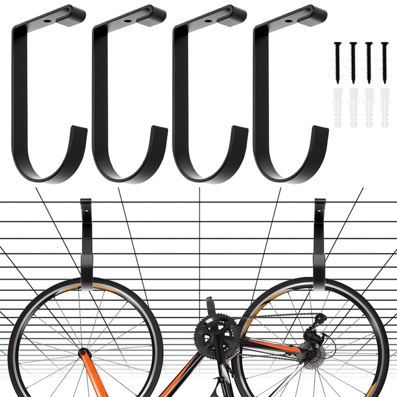 QWORK Bike Hooks for Garage Ceiling Mount Rack, 4 Pack