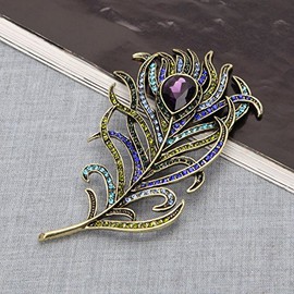 JAGENIE Vintage Peacock Feather Gold-Plated Multi-Colour Rhinestone Brooch Pins Jewellery Mother's Day Gift
