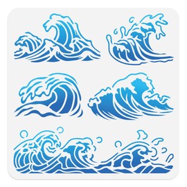 DOODLREAM 30 x 30cm Sea Wave Wall Stencil Templates, Summer Ocean Wave Reusable Plastic Stencils for Painting on Wood Floor Tile Fabric Glass Furniture, DIY Home Decor Template