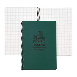 MODESTONE Outdoor Notebook A4 29.7 x 21 cm Green Cover Spiral Binding Side 50 Sheets Squared 7 x 7 mm without Border Waterproof Tear-Resistant Fireproof