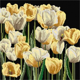 Thea Gouverneur - Counted Cross Stitch Kit - Embroidery Kit - 3065.05 - Pre-Sorted DMC Threads - Tulips - Aida Black - 9.4 x 9.4inch - DIY Kit