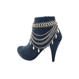 TFJ Women Western Fashion Jewelry Boot Bracelet Metal Chain Leaf Strands Beach Pool Shoe Charm Gold Color