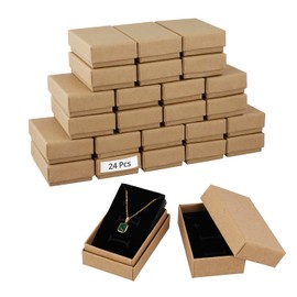 QWORK® 24 Pcs Cardboard Jewelry Gift Boxes with Lid, 5 * 8 * 3cm, Ideal for Jewellery Packaging and Display - Necklace, Ring, Earrings - Brown