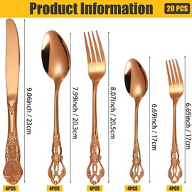 Vilihkc Gorgeous Retro Royal Stainless Steel 20 Pieces Flatware Set, Silverware Set, Anti-rust Stainless Steel Cutlery Set Utensils Including Fork Spoon and Knife