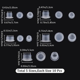 GORGECRAFT 50PCS 5 Sizes Clear Plastic Stopper with Pull Tab Salt and Pepper Shaker Stoppers Replacement Bottle Plug 10.5mm to 18mm Inner Diameter Reusable Column End Covers for Pots Bottles