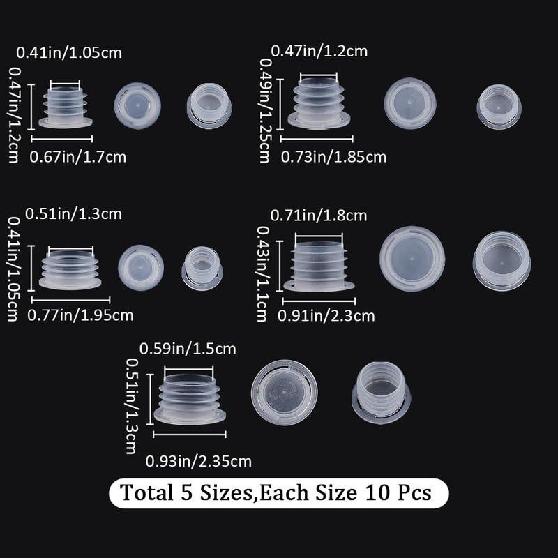 GORGECRAFT 50PCS 5 Sizes Clear Plastic Stopper with Pull Tab