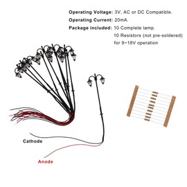 Evemodel LYM18 10pcs Model Railway Led Lamppost Lamps Street Lgihts HO Scale 6cm 12V New