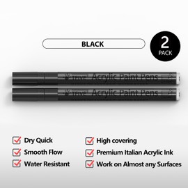 TFIVE Black Paint Marker Paint Pens - 2 Pack Acrylic Permanent Marker, 0.7mm Extra Fine Tip Paint Pen for Art Projects, Drawing, Rock Painting, Ceramic, Glass, Wood, Plastic, Metal, Canvas DIY Crafts