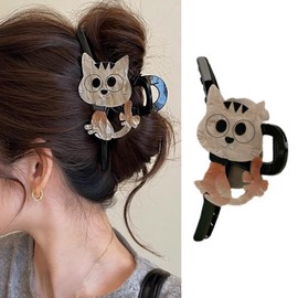 1PCS Cat Hair Clips for Women, Cute Animal Hair Claw Clip Strong Hold Black Hair Jaw Clip Funny Cat Pattern Hair Claw Kitten Pet Design Hair Barrettes Cute Hair Accessories for Thick/Thin Hair