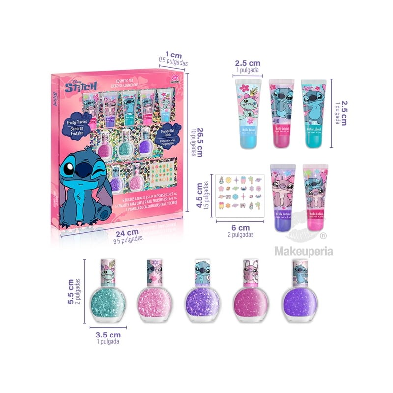 Cosmetic Set Stitch con Esmaltes y Brillos Labiales, Caja de