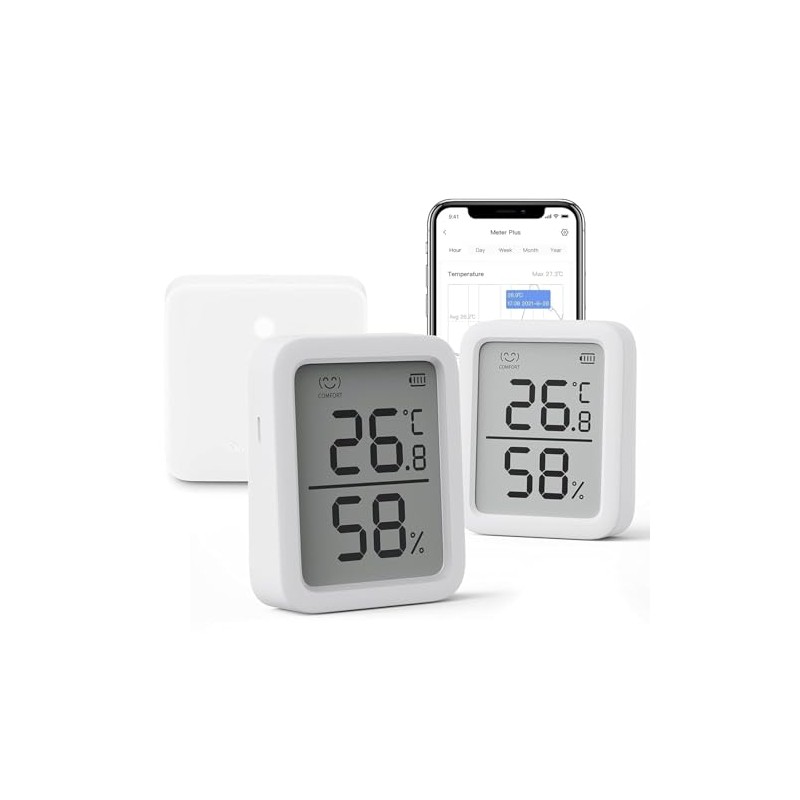 SwitchBot WLAN Hygrometer Thermometer Pack of 2 with Hub Mini