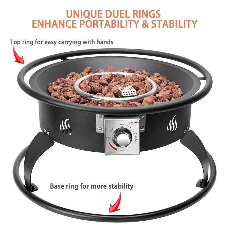 ONLYFIRE OUTDOOR LIVING Propane Gas Fire Pit 22¡±, Portable Smokeless