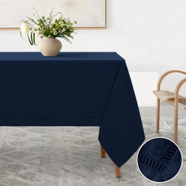 L Linen World Hemstitch Linen Tablecloth, French Linen Navy Tablecloth 90" x 60" Inch, Washable Rectangular Table Cloth for Dining, Outdoor, Weddings and Restaurants, Decorative Valentine Easter