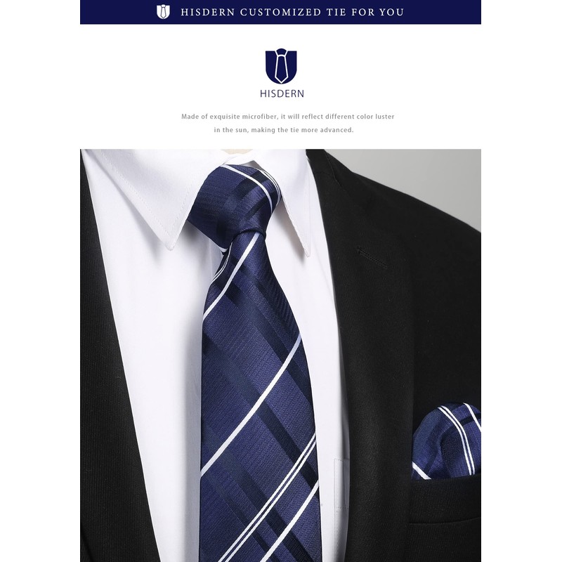 Hisdern A3-02 Washable Necktie and Pocket Square Clip Set, 3-Piece,