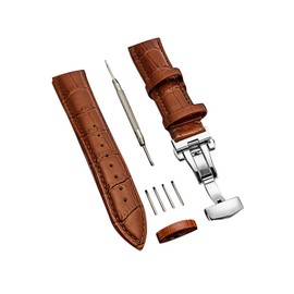 Watch Strap Watch Band 24mm 23mm 22mm 21mm 20mm 19mm 18mm Genuine Leather Watch Band Replacement Strap D Buckle Waterproof Sweat Proof Men's Watch Leather Strap with Tools Box, lt brn