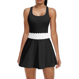 ATTRACO Golf Dress 2 Piece Tennis Dress with Pockets Tennis Outfits Removeable Bra Black S