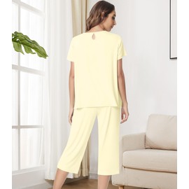 NACHILA Pajamas for Women-Viscose Made from Bamboo,Short Sleeve Sleepwear Cooling Pjs Top Ladies Soft Capri Pants Pajama Sets Yellow M