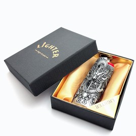 Lucklybestseller Gift for Men Him Her Husband Dad Metal Vintage Dragon and Bead Double Sided Engraving Pattern Design Lighter Pouch Case Cover Holder Sleeve for BIC Full Size Classic Lighter J6