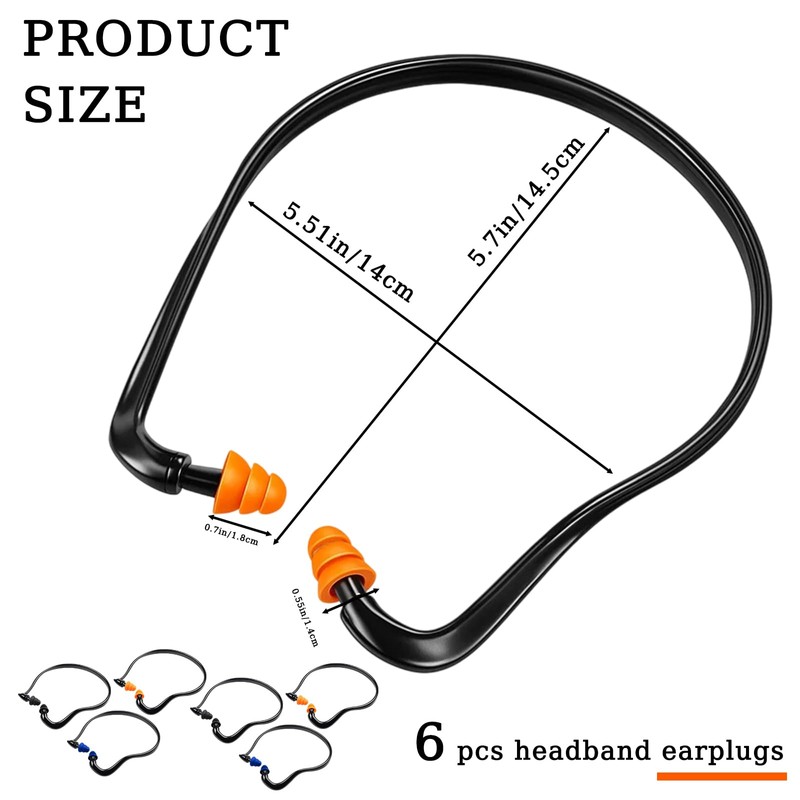 Ear Defenders Adults, 6 Pairs Banded Ear Plugs, for Swimming,