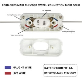 Inline Cord Switch, XGJUCE Lamp Control Appliance Switch Rocker, AC 250V 6A On Off Button Switch, Control Cord Cable Switch, for Appliance Bedroom Table Lamp Desk LED Lights Parts (2 Pcs, White)