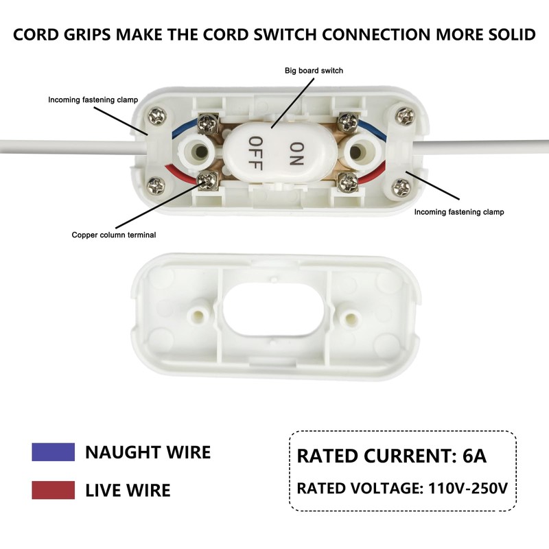 Inline Cord Switch, XGJUCE Lamp Control Appliance Switch Rocker, AC