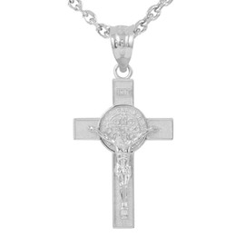 925 Sterling Silver St. Benedict Crucifix Cross Pendant Necklace (1.60"), 18"