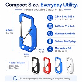 Anti Pickpocket Zipper Lock for Backpacks, 3-Shaped Dual Spring Carabiner Clip with Quick Release to Prevent Theft and Loss for City Commute and Travel Essentials, 4 Pcs Multicolor Aluminum Alloy