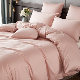 YASMENG Bed Linen 155 x 220 cm Mako Satin Pink 100% Cotton Satin Bed Linen Shiny Duvet Cover Set Soft Silky Breathable Satin Bed Linen 3-Piece with Zip and 2 Pillowcases 80 x 80 cm