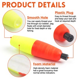 AGOOL Peg Floats Fishing Bobbers, Foam Cigar Fishing Float Bobbers Catfish Floats Catfish Rig Slip Bobbers Fishing Cork Bobbers with Pipe Plug for Catfish Santee Rig Freshwater Saltwater Fishing