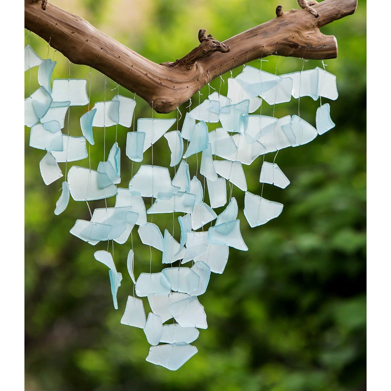 Handmade Raindrop Butterfly Recycled Glass Hanging Mobile Wind Chime Suncatcher