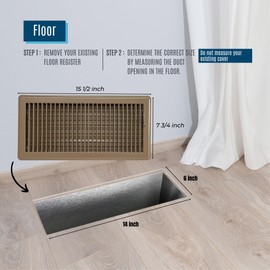 Fits 6x14 and 14x6 Duct Opening | Floor Register with Louvered Design by Handua | Heavy Duty Walkable Design with Damper | Floor Vent Grille | Easy to Adjust Air Supply Lever | Brown