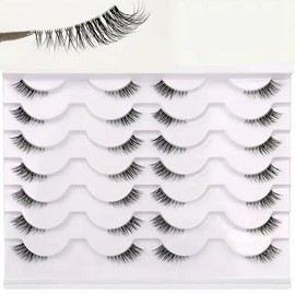 14 Pairs Wispy Cat Eye Half False Eyelashes – Natural Short Accent Lashes, Clear Band, Reusable Faux Lashes, Multi-Style Set for Beginners