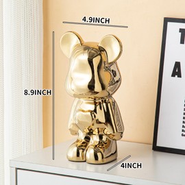 Yundu Ceramic Piggy Bank for Kids and Adults - Bearbrick, KAWS, Coin Bank for Girls and Boys - Gold Love Bear Decoration - Modern Décor, Hypebeast Room Décor - Gifts for Birthdays