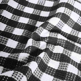 Blue Needles Waffle Weave Check Plaid Dish Cloths, 12x12 Inches 100% Cotton Set of 8 Dish Towels for Kitchen, Ultra Soft & Absorbent Kitchen Towels for Quick Drying - Black & White