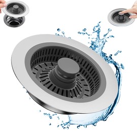 3 In 1 Kitchen Sink Strainer, Upgraded Kitchen Sink Plugs, Kitchen Pop Up Kitchen Sink Plug Replacement, Sink plugs for Food,Prevents Odors,Includes 1 Strainer Sink Food Catcher