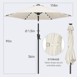 FLAME&SHADE 10ft Solar Outdoor Umbrella - 24 LED Lighted Patio Umbrella with Centre Surround Light, Table Umbrellas with Tilt & Crank for Pool, Porch, Garden, Deck, Backyard UV Protection (Ivory)