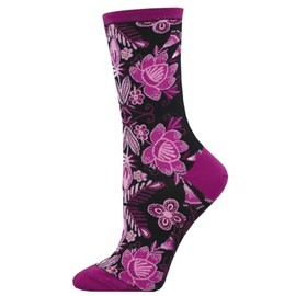 PLB Women's Crew Socks Laurel Burch Fiesta Floral, Black, One Pair, One Size Fits Most, 5-10.5