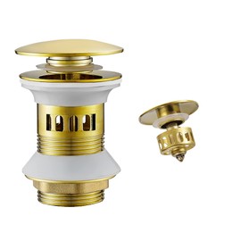 WOMAO Gold Sink Drain Fitting, Pop-Up Drain Valve with Overflow and Strainer Basket, Drain Valve Drain Fitting Made of Brass