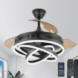 Curve Curio 42 Inch Retractable Ceiling Fan, DC Motor Ceiling Fan with Lights Remote Control for Living Room Bedroom,3 Color, 6 Speed