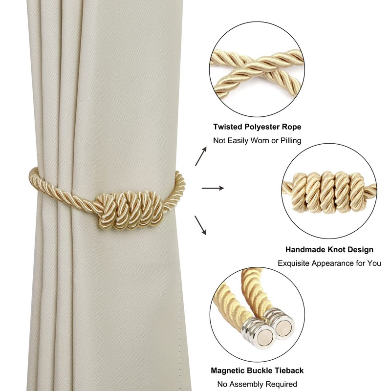 BEL AVENIR Magnetic Curtain Tiebacks, Decorative Drapery Holdbacks Modern Woven