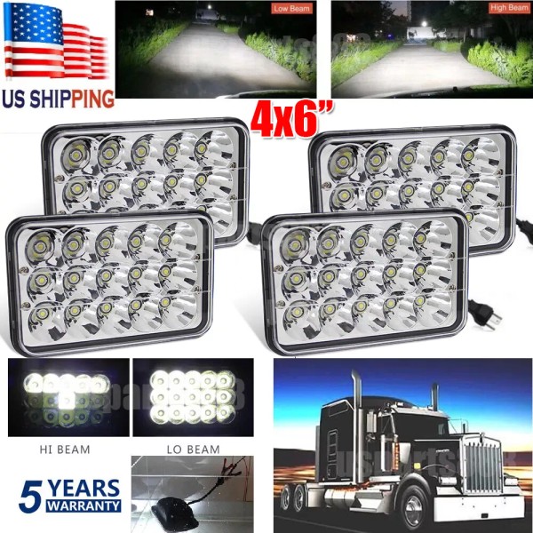 US- 4pcs 4x6'' Sealed LED Headlights HI-LO H4651 H4652 H4656