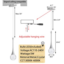 cenzoz Modern Pendant Lights for Kitchen Island LED Dimmable Crystal Glam Ceiling Pendant Lighting for Dining Room Hallway Bedroom Corner Lamp Brushed Nickel