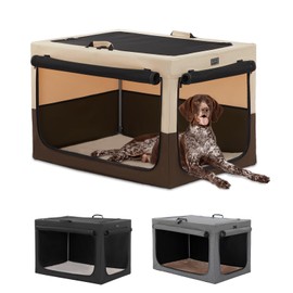 Petsfit 36 inch Large Soft Dog Crate, Adjustable Design Soft Kennel with Chew Proof Mesh Windows & Thicken Mat, Ideal for Indoor & Outdoor Travel Brown